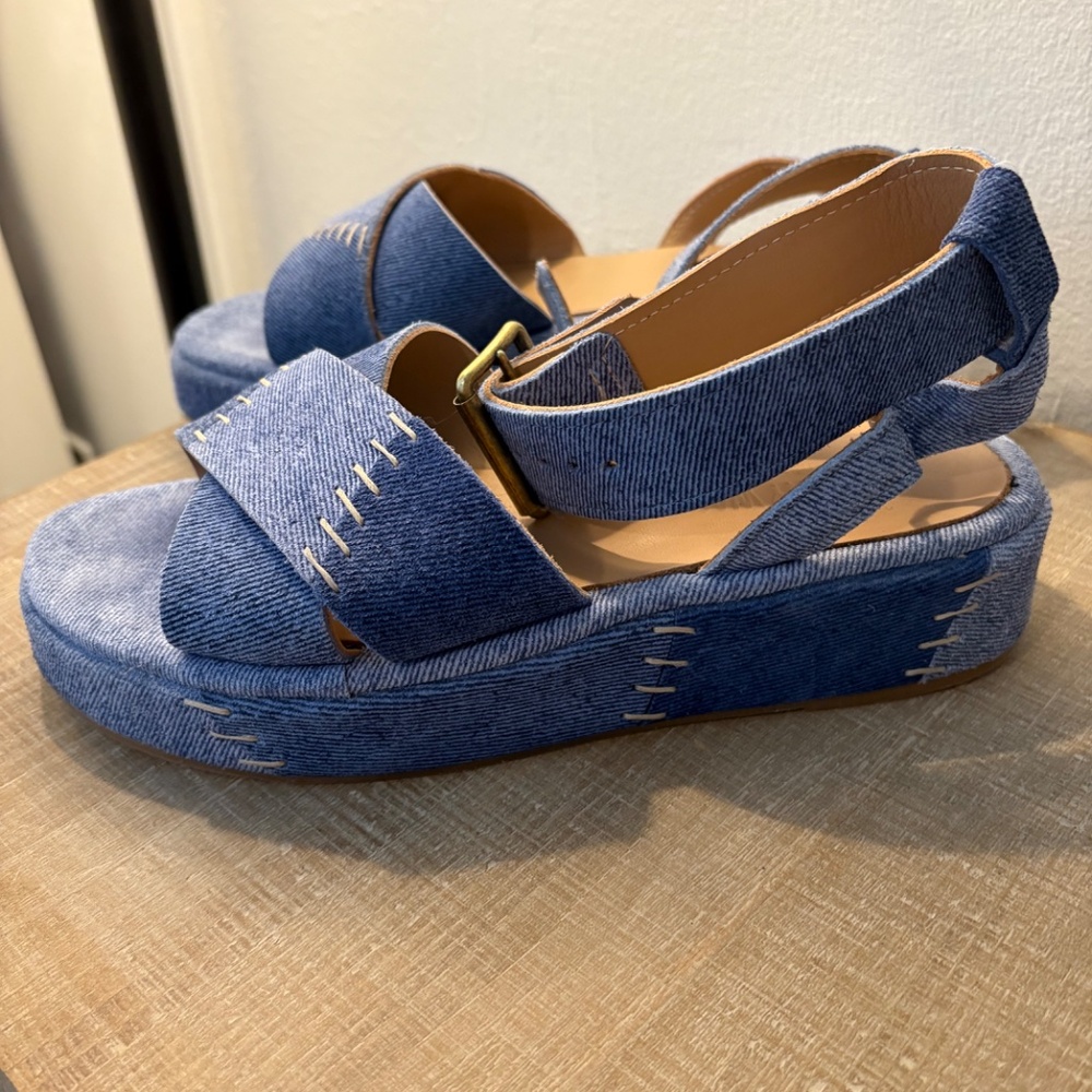 Johnny Was PATCHWORK LEATHER JEAN PLATFORM SANDAL sz 38 - Picture 8 of 11